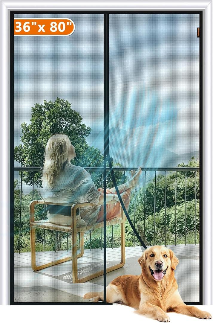 MAGZO Magnetic Screen Door Fit Door Size 36 x 80 Inch, Screen Size 38" x 81" Strong Magnets Mesh, Reinforced Fiberglass Net for Patio and Front Entrances, Gray