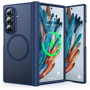 FNDMIL NO.1 Magnetic for Samsung Galaxy Z Fold 7 Case with MagSafe[Hinge Protection][Military-Grade Drop Tested][Anti-Slip Texture]Translucent Matte Soft Silicone Bumper for Samsung Fold 7 Case, Blue