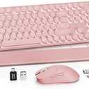 Rechargeable Backlit Wireless Keyboard and Mouse Combo, Retro Typewriter Keyboard with Magnetic Wrist Rest, Light Up Letters, 2.4GHz Cordless Connection for Mac, Windows PC, Laptop (Glowing Pink)
