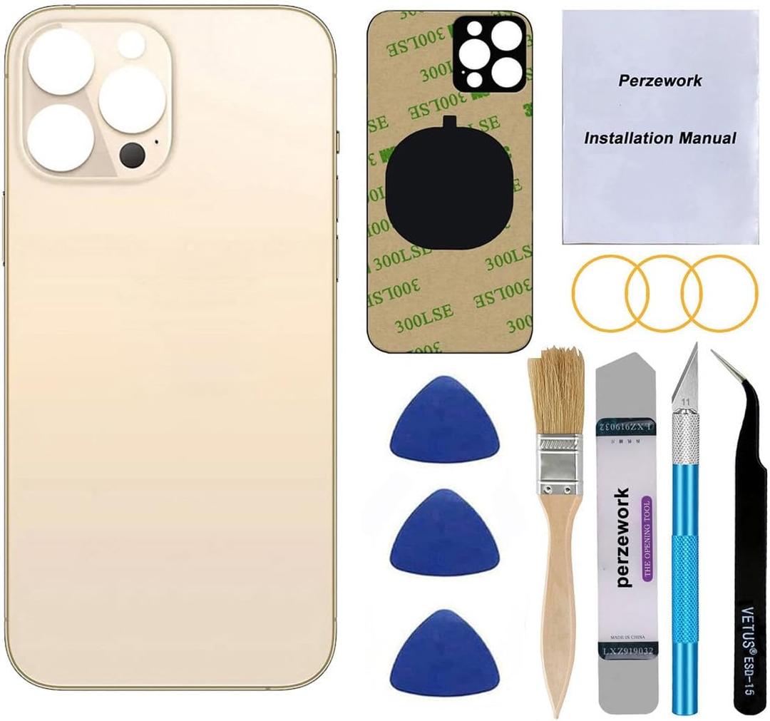 OEM Rear Back Glass Replacement (Gold) Compatible with iPhone 13 pro max 6.7 inches All Carriers with Pre-Installed Adhesive and Repairing Tool Kits