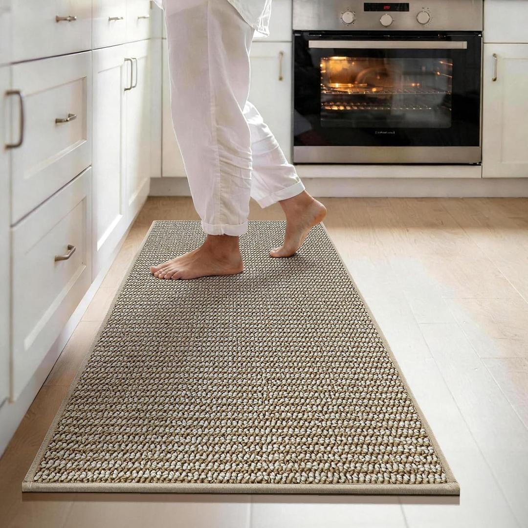 JSEI 17''x48'' Non-Slip Kitchen Runner Rug, Polypropylene Kitchen Mats, Machine Washable Absorbent and Stain Resistant Kitchen Rug, Carpet Mats with TPR Backing for Kitchen, Beige