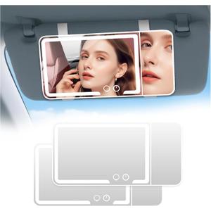 2 pack Car Sun Visor Vanity Mirror Rechargeable Led 3 Light Modes,Dimmable Touch Screen,Side with triple magnification mirror image (2)