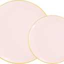 PULOTE 200Pieces Pink Plastic Plates - Premium Hard Pink and Gold Disposable - Include 100PCS 10 inch Dinner & 100PCS 7 inch Dessert Plates, Ideal for Wedding, Party & Mother's Day