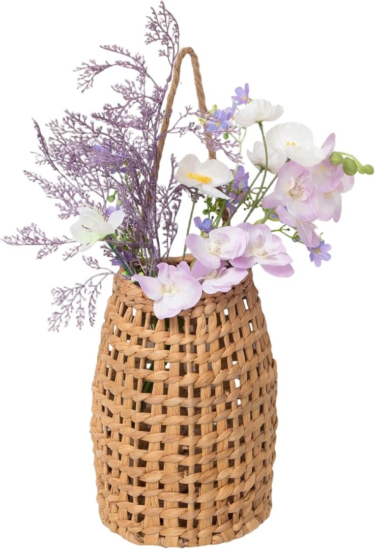 Woven Water Hyacinth Hanging Basket Door Hanging Basket Wall for Home Garden Farmhouse (Water Hyacinth)