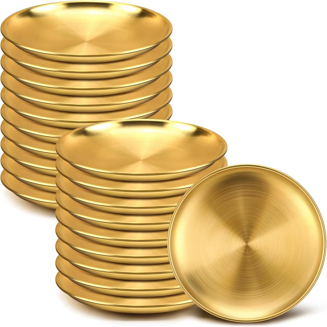Nuogo 20 Pieces Stainless Steel Gold Plates 5.5 Inch Gold Dinner Plates Metal Serving Tray Dessert Dishes for Bbq, Salad, Snack, Desserts, Food Serving, Outdoor Camping