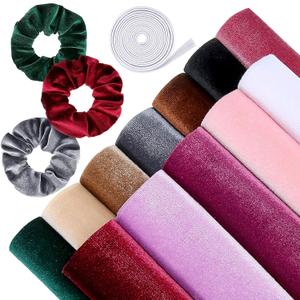 Chuangdi 12 Pieces Velvet Fabric 12 Colors Velvet Hair Scrunchies Making Kit with 1 m Elastic Bands Tie Ropes for Women DIY Hair Supplies