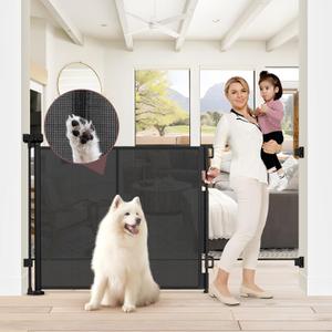 Reinforced 41 Inch Extra Tall Baby Gate 55" Wide Retractable Dog Gate with Support Rods  Prevents Crawling Under, Indoor Extra Tall Dog Gate Retractable Baby Gates Outdoor Retractable Gate, Black