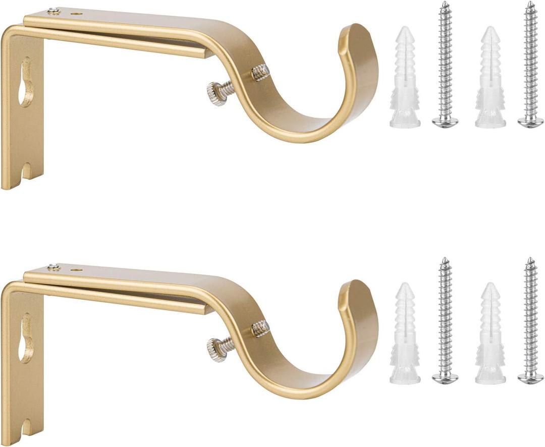 Ycolnaefllr Set of 2 Golden Heavy Duty Adjustable Curtain Rod Brackets Holders Curtain Rod Hanging Brackets for 1 Inch Rod