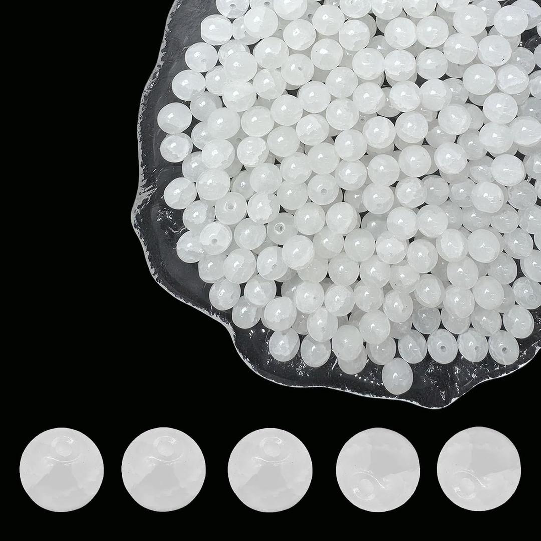 8mm Crackle Glass Beads for Jewelry Making, 700Pcs Round Crystal Beads for Bracelets, DIY Crafts (White Crackle)