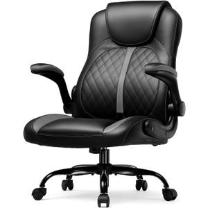 GTRACING Office Computer Gaming Chair Ergonomic Desk Chair for Adults with Lumbar Support Flip-Up Arms Adjustable Height Swivel Wheels PU Leather Executive Design for Short People Use, Gray (Grey)