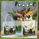 Reallnaive 24 Pcs Dinosaur Goodie Bags Plastic Clear Gift Tote Bags with Handles Dinosaur Themed Party Favor Goodie Holder PVC Handbags for Party Supplies Birthday Treat, 5.9 x 6.3 x 2.7'' (Authentic)
