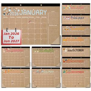 2026-2027 Teacher Planner Large Desk Wall Calendar with 18 Month from January 2026 to June 2027 Retro Holiday Monthly Hanging Calendar Perfect for Home Office Classroom 17 x 11 Inches