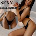 FINETOO Womens Underwear Cotton High Cut String Bikini Panties Low Rise Hipster Ladies Sexy Cheeky Underwear 6 Pack (L)