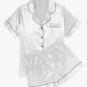 Ekouaer Womens Silk Satin Pajama Sets Soft Short Sleeve Button Down Sleepwear Top and Shorts 2 Piece Pjs Lounge Set, Size:S