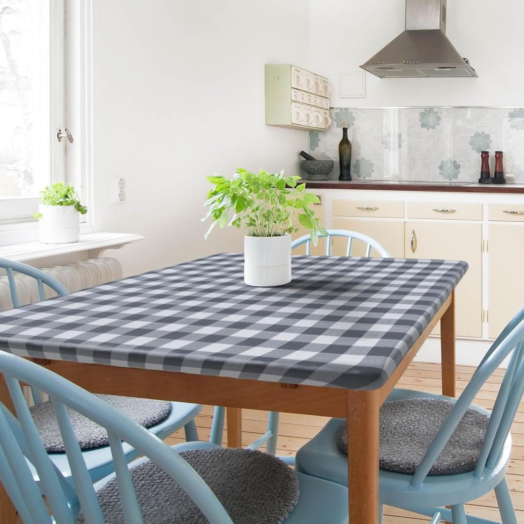 Sorfey Kitchen Tablecloth -Fitted with Elastic, Vinyl with Flannel Back, Fits for Table 36" w x 60" L Rectangle,Water Proof, Easy to Clean, Checked Grey Design