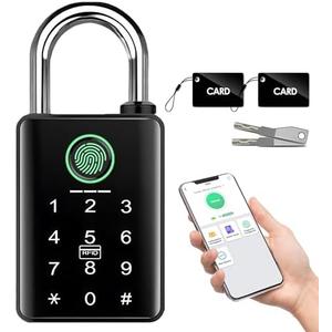 YINTIN Heavy Duty Fingerprint Smart Padlock with Key, 6-in-1 Keyless Entry Lock with Code Keypad, Tuya App, RFID, Digital Combination Lock for Outdoor Gate, Fence, Shed, Pool, Storage Unit, Locker
