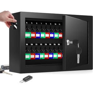 50 Keys Key Cabinet, Anti-Theft Key Lock Box with Key Tags, Adjustable Key Organizer Wall Safe for Car Office House Garage Rental Business (Black)