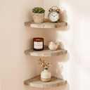 Corner Floating Shelves for Wall Set of 3, Solid Wood 7 Inch Rounded Corner Shelves Wall Mounted Natural Solid Elm Wood Shelf, Wooden Hanging Shelf for Bedroom, Rustic Style for Decor