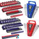 8-Piece Magnetic Socket and Wrench Organizer Set, Metric & SAE, 1/4", 3/8", 1/2"Drive Detachable Socket Storage Tray, 24-Slot Wrench Holder with Non-Slip Handle & Lock Cover for Toolbox Drawer Storage