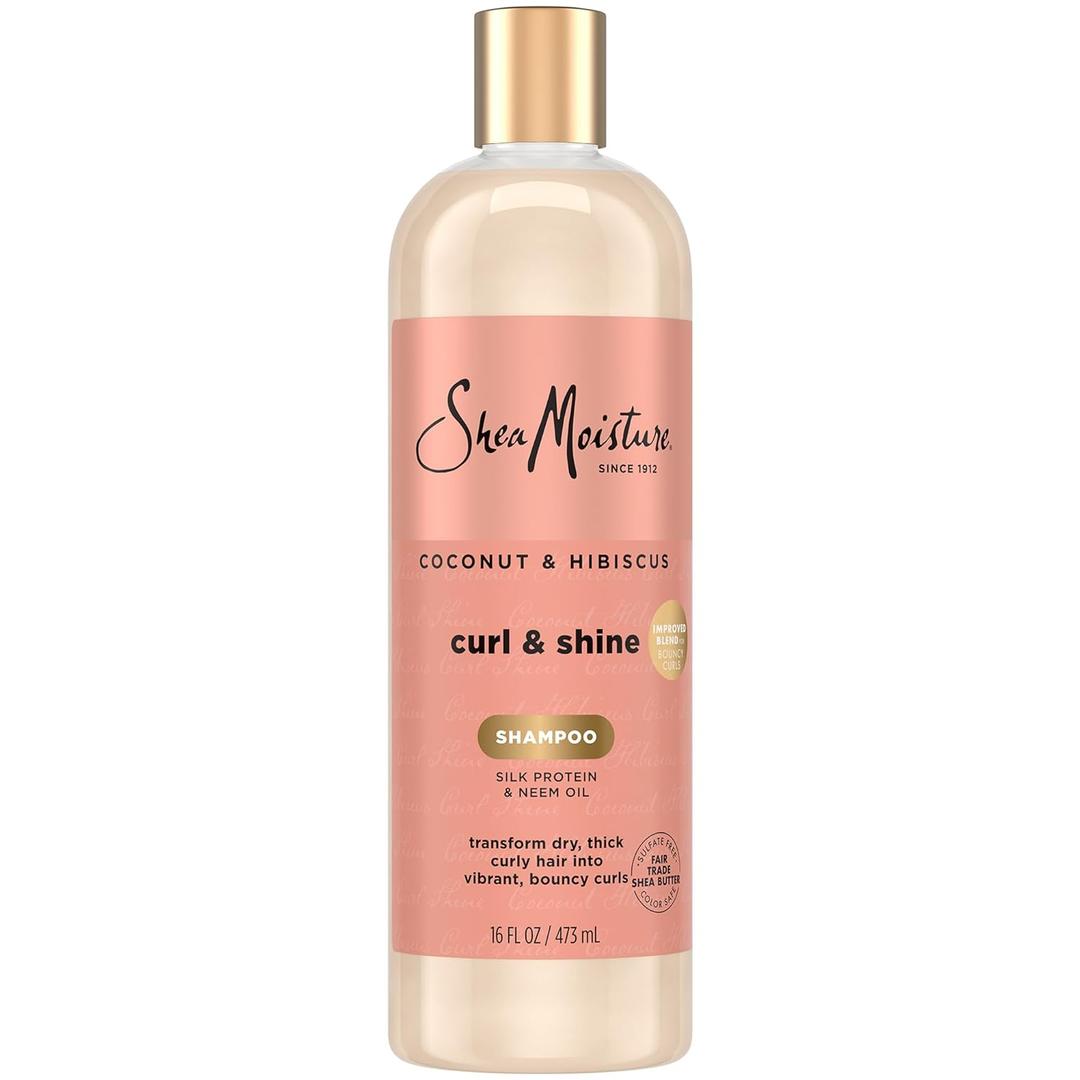 SheaMoisture Coconut & Hibiscus Curl & Shine Shampoo for Bouncy Curls, Frizz Control, 16 Oz