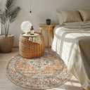 Lahome Oriental Washable Round Rugs, Non-Slip Round Rug 4ft Ultra-Thin, Vintage Soft Small Circle Carpet for Entryway Kitchen Bedroom Nursery Bathroom Eleanor, Peach/Orange
