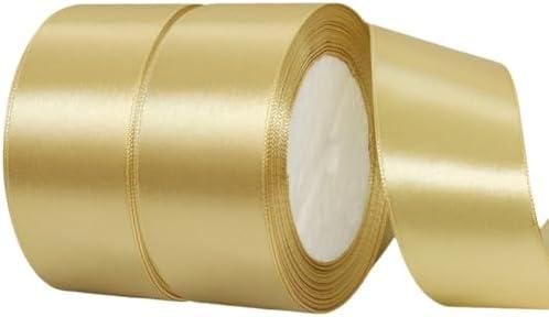 ieFoah 1 1/2 Inch Champaign Gold Satin Polyester Ribbon, 50 Yards, Classic Solid Style, Holiday & Special Occasion