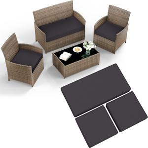 3 Pack Outdoor Patio Furniture Cushion Replacement Covers, Waterproof Loveseat Cushion Covers - 36182,18182, for 4-Seater Wicker Rattan Patio Conversation Set Loveseat Couch Furniture, Cover Only