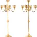 Gold Floor Candelabra for Wedding Event Decor, 40'' Tall Floor Candle Holders, 2 Pcs Metal 5 Arm Candelabra Centerpiece Decorations for 5 Pillar Candle Holders Party Wedding Aisle Home Decor