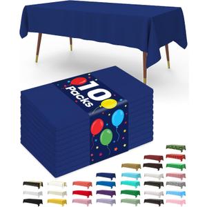 Pureegg Plastic Table Cloth Disposable 10 Pack, 52 x 70 Inch Table Cloths, Patriotic Decorations, Thanksgiving, Veterans Day Tablecloths, Rectangle, Plastic Cover, Waterproof & Sturdy, Navy Blue