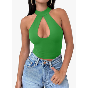 REORIA Women's Sexy Criss Cross Halter Neck Crop Tops Trendy Sleeveless Y2K Nightout Clubwear Going Out Tops 2 XL
