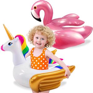 2 Pack Pool Floats for Kids-Unicorn & Flamingo Swim Floats Tubes Kids Pool Floaties, Inflatable Swimming Split Ring Ride On for Age 3-8 Years Girls Boys Summer Party Beach Pool Essentials Water Toys, 34 x 26 x 17 inch