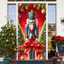 2 x BlissYard Christmas Door Cover 71x35 Inch Nutcracker Door Banner, Merry Christmas Winter Porch Sign for Front Door, Farmhouse Holiday Entry Decor Indoor Outdoor Christmas Party Hanging Cover