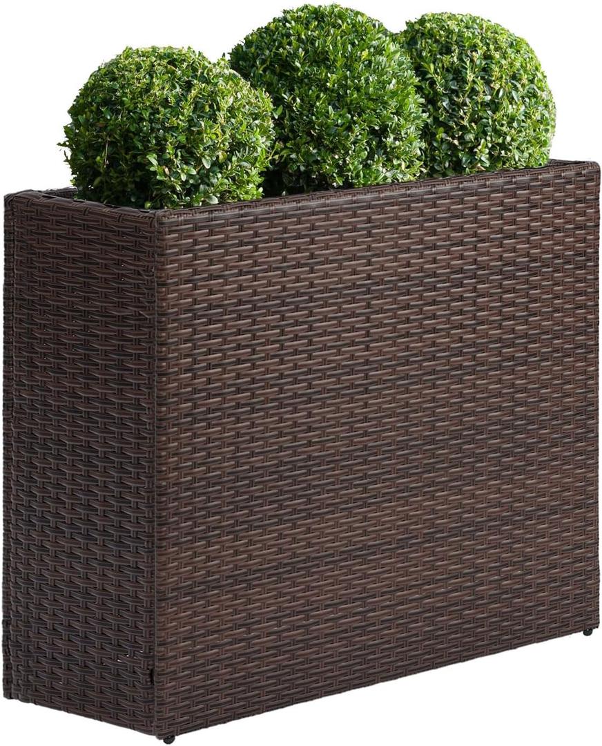 SUNNYPARK Tall Rectangular Planter with Removable Liner, All-Weather PE Rattan Large Modern Planters Indoor Outdoor Flower Plant Pots Garden Box Patio Yard Front Porch Deck (Brown)