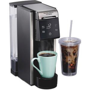 Hamilton Beach FlexBrew Advanced 4in1 Single Serve Hot & Iced Coffee Maker with Removable 45 oz. Water Reservoir, Use Pod Packs and Grounds, Fast Brewing, LED Touchscreen, Black (49925)