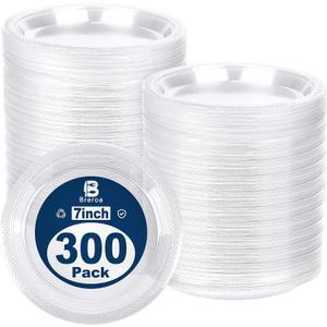 300 Pack Clear Disposable Plastic Plates with Sticker 7 Inch Heavy Duty Round Plates Food Grade Solid Color Dinner Party Plates for Party Supplies, Dinner, Picnic