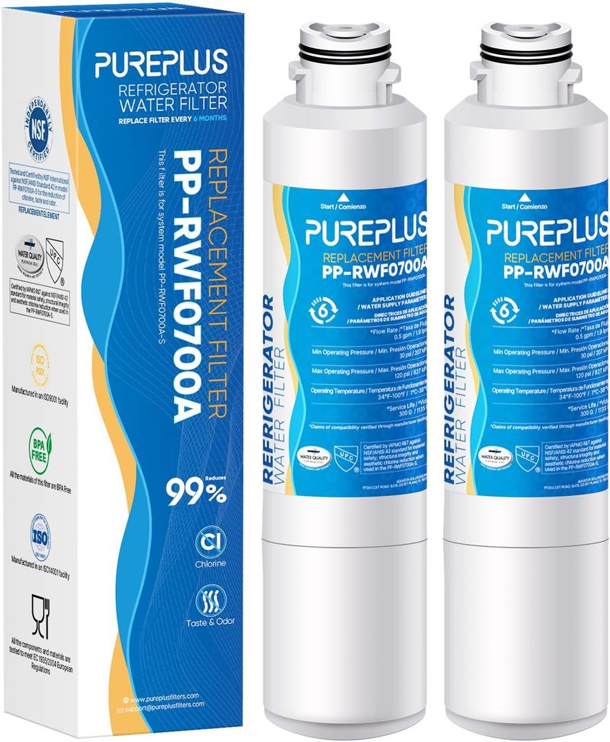 PUREPLUS DA29-00020B Replacement for Samsung RF28HMEDBSR, RF263BEAESR, HDX FMS-2, HAF-CIN/EXP, RF4287HARS, PL-200, RFG297HDRS, RF28HFEDBSR, DA97-08006A 469101 RWF0700A Refrigerator Water Filter, 2PACK