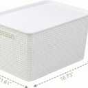 BINO | Plastic Storage Baskets with Lids, 22 Liter - 3 Pack, White | THE WOVEN COLLECTION | Storage Basket for Shelves | Woven Storage Baskets for Organizing Bins Pantry Shelf Organizer Container Bin