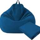 Large Small Lazy Sofas Cover Chairs Without Filler Linen Cloth Lounger Seat Bean Bag Pouf Puff Couch Tatami Living Room Beanbags (Blue, 70x80cm) No Filler
