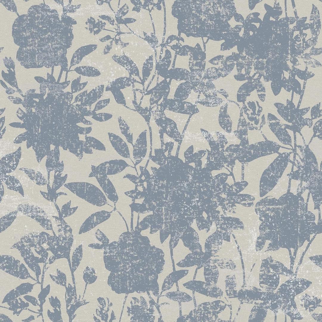 Tempaper Sea Blue Silhouette Floral Removable Peel and Stick Wallpaper, 20.5 in x 18 ft, Made in The USA