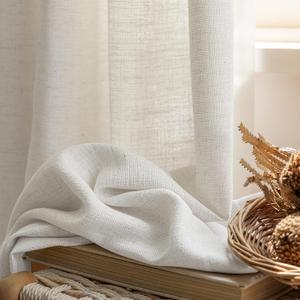 LANTIME Off White Privacy Window Curtains Small, Pinch Pleated Linen Fabric Window Curtains, 26" W x 45" L,2 Panels
