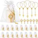 MTLEE 16 Set First Communion Candle Bulk, Catholic Baptism Party Favors for Guests, Mini Rosary White First Holy Communion Candles with Chalice Emblem Organza Bags for Christening Religiosos Gift