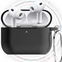 Compatible for AirPods Pro 3 Case Cover(2025) with Keychain, Soft Silicone Skin Case Cover Full Protective Front LED Visible(Black)