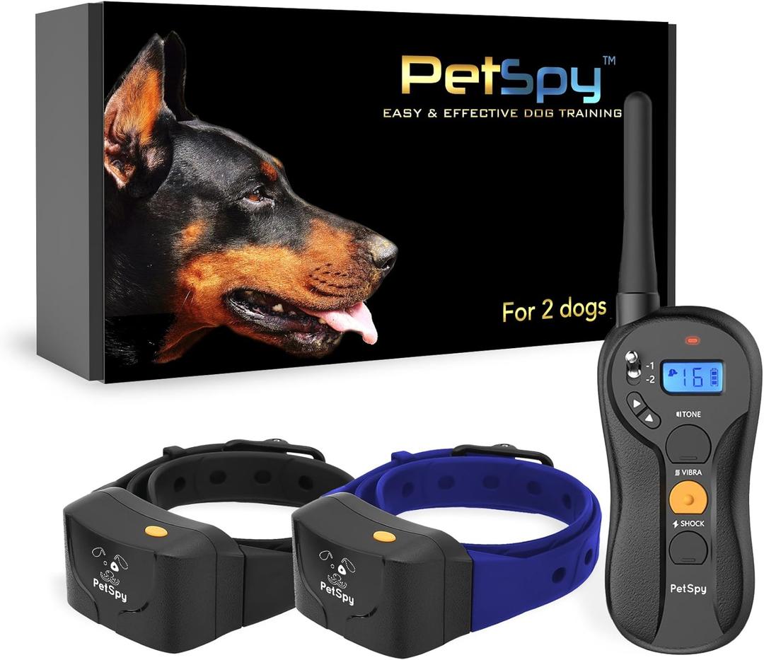 PetSpy Shock Collar for Dogs-Waterproof Dog Shock Collar with Remote Control,Vibration,Electric Shock,Beep-Rechargeable E Collar for Dogs Training, Dog Training Collar with Remote for Dogs 10-140 LBS (Two Dogs)
