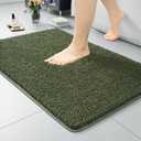 LOCHAS Luxury Bathroom Rug Shaggy Bath Mat 24 x 36 Inch, Washable Non Slip Bath Rugs for Bathroom Shower, Soft Plush Chenille Absorbent Carpets Mats, Olive Green