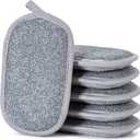 Dual-Sided Multi-Purpose Scrub Sponges, Non-Scratch Dishwashing Sponges for Kitchen, Reusable Microfiber Sponge for Efficiently Cleaning Dishes, High Density Sponge Inside (6 Pack, Medium) Gray
