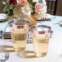 [200 Pack] 12oz Plastic Cups with Rose Gold Rimmed - Sturdy & Food Safe Plastic Wine Glasses Wedding Cups Party Cups Clear Cups Plastic Cocktail Glasses for Wine, Juice, Cocktails and Cold Beverages