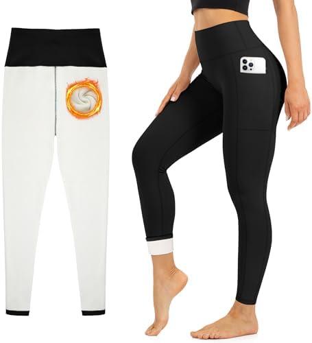 Blisset Women's Fleece Lined Leggings Thermal Warm Winter Tights High Waisted Soft Yoga Pants with Pockets, XL