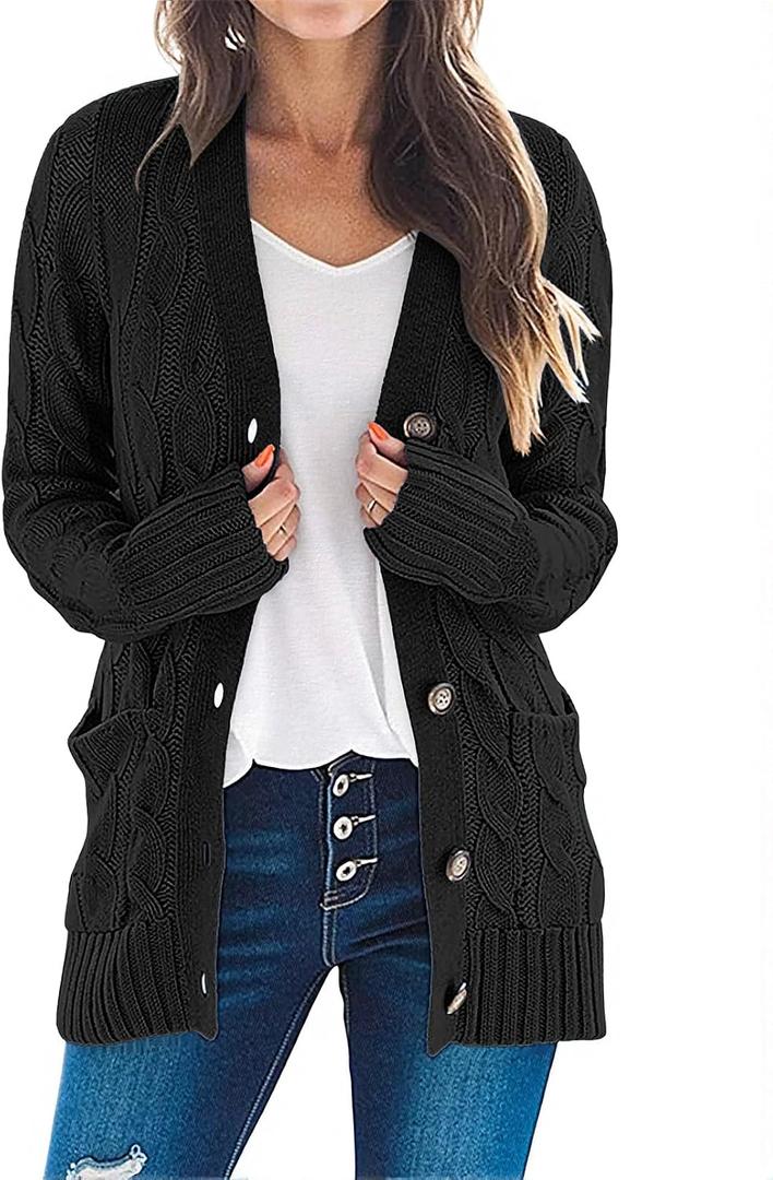 MEROKEETY Women's Cable Knit Cardigan Sweaters 2026 Fall Spring Long Sleeve Open Front Button Down Trendy Outerwear Coats XL
