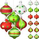 RoundFunny 12 Pcs Christmas Ball Ornaments 2.36 Inch Ornaments Glittering Plastic Hanging Decorations Elf Balls Swirl Candy Cane Peppermint Red and Green Christmas Tree Pendants for Xmas Tree Decor