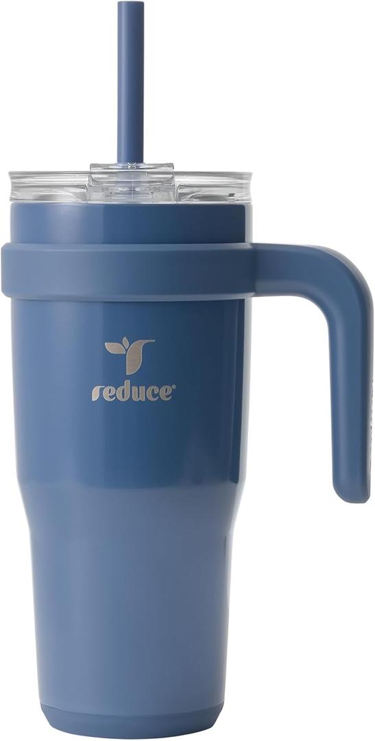 Reduce 24 oz Stainless Steel Tumbler with Handle - Dual-Wall Vacuum Insulated Travel Mug, Sweat-Proof Lid & Reusable Straw - Keeps Drinks Cold for 24 Hrs, Fits Cupholders, Dishwasher Safe-Mineral Blue